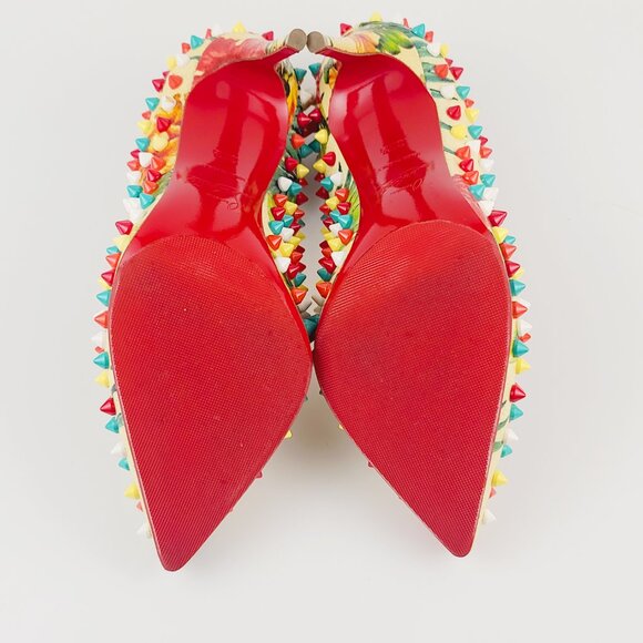 Christian Louboutin HAWAII SPIKE FOLLIES Pumps Multicolor Floral Heels Size 36.5 - Picture 7 of 7